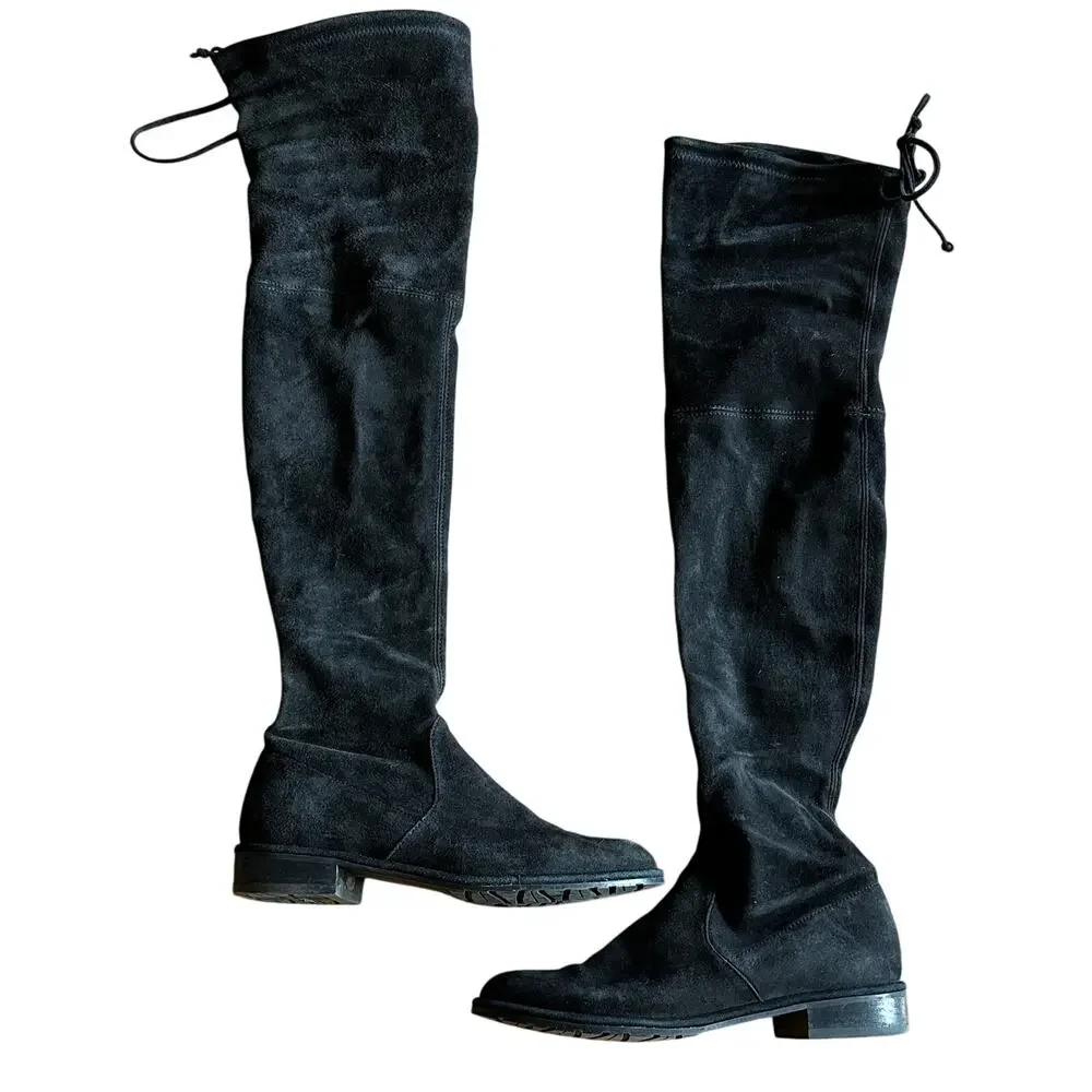 STUART WEITZMAN Lowland Over The Knee Suede Leather Boots Black Sz 5